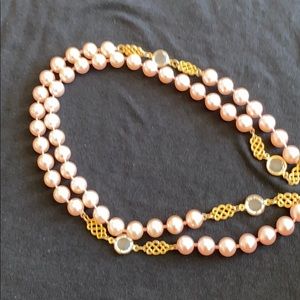 Pink pearl and crystal necklace
